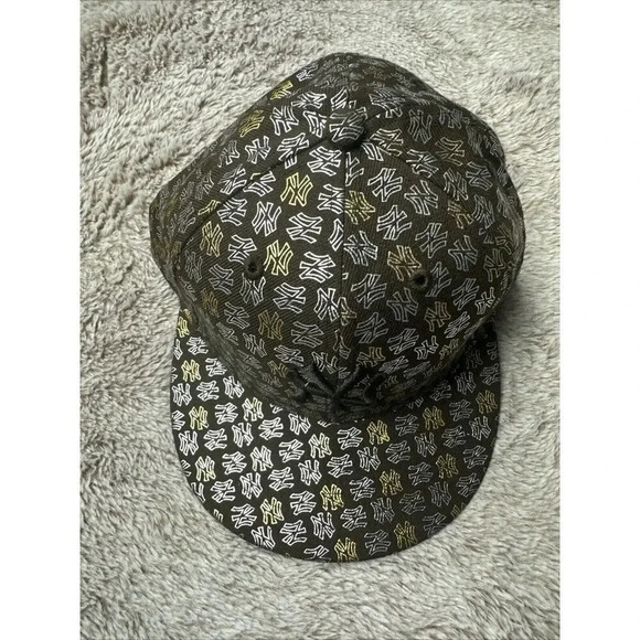 New York Yankees Hat Cap Fitted 7 1/2 Brown Gold 59Fifty  All Over Logo Wool - Picture 13 of 16
